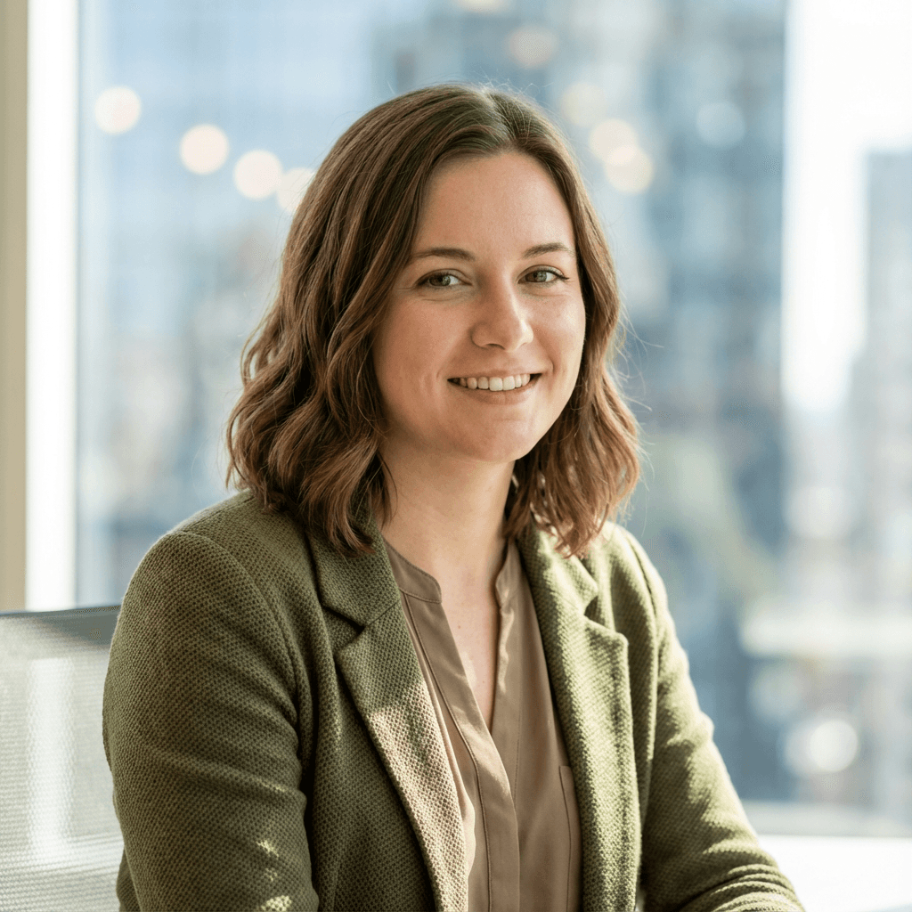 Rachel K., client smiling with satisfaction after treatment