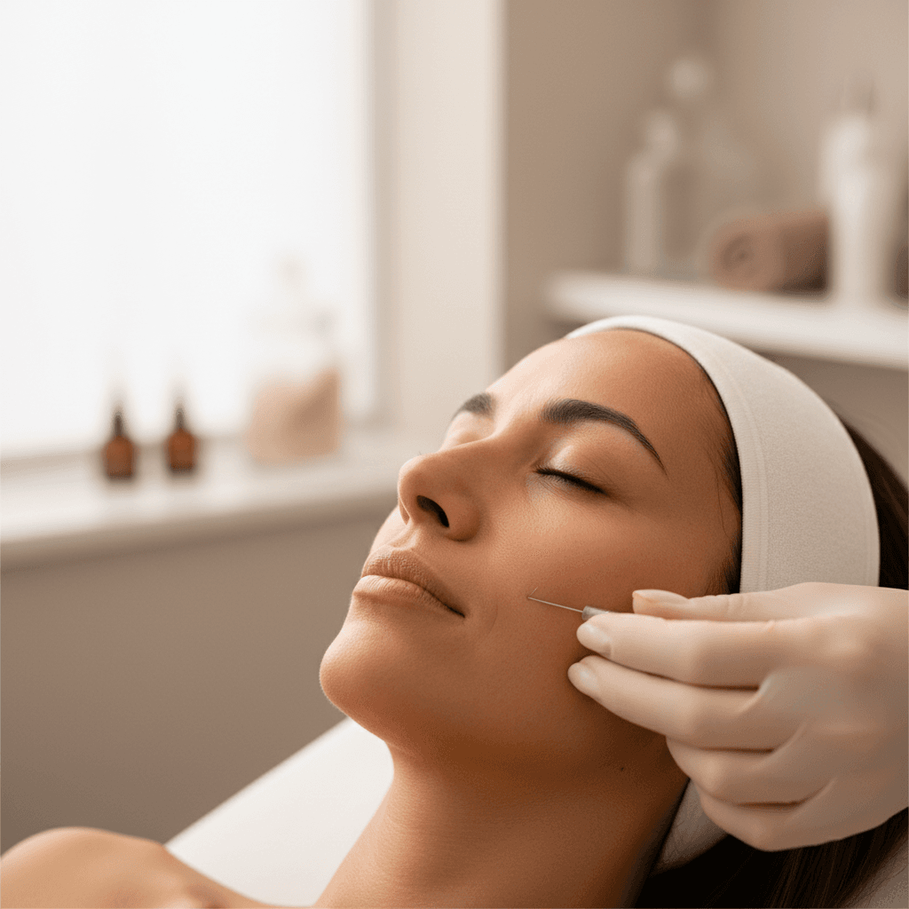 Electrolysis treatment on client's face