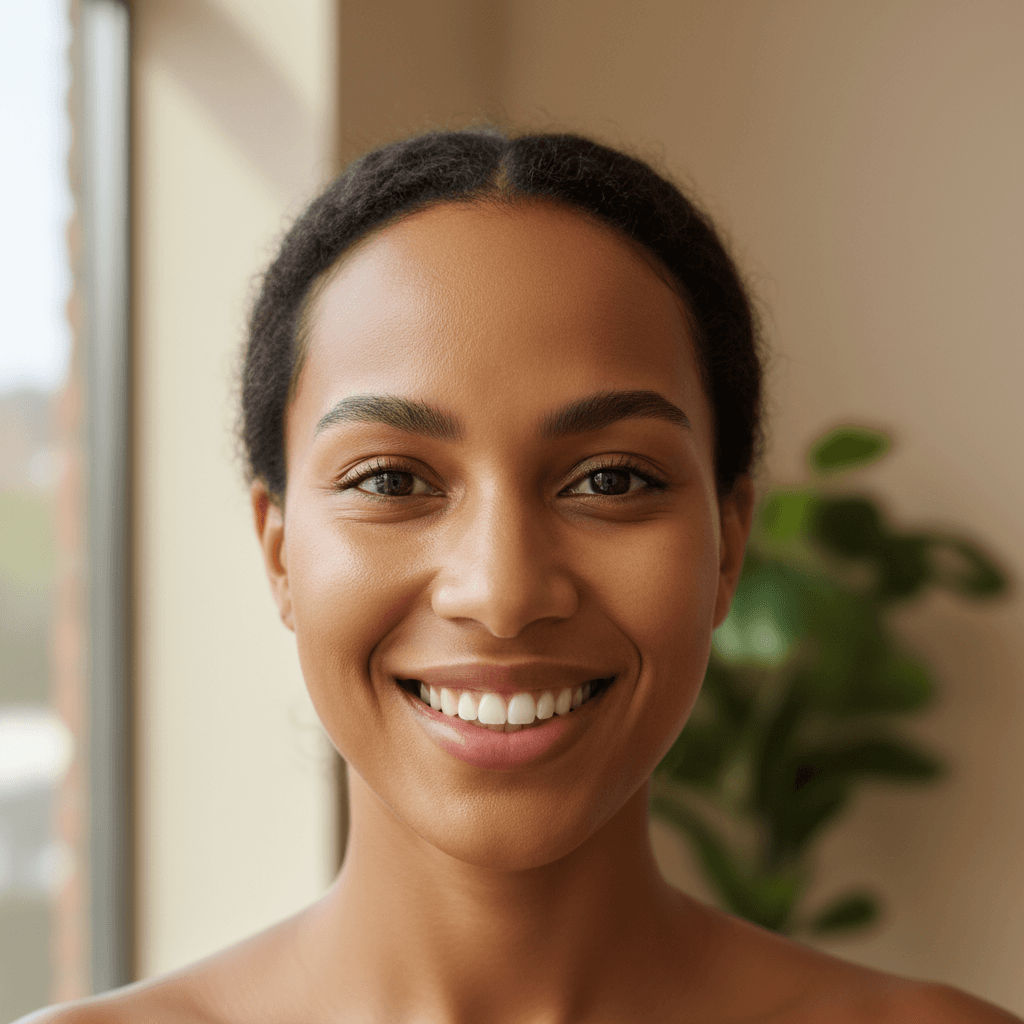 Client with clear skin after treatment